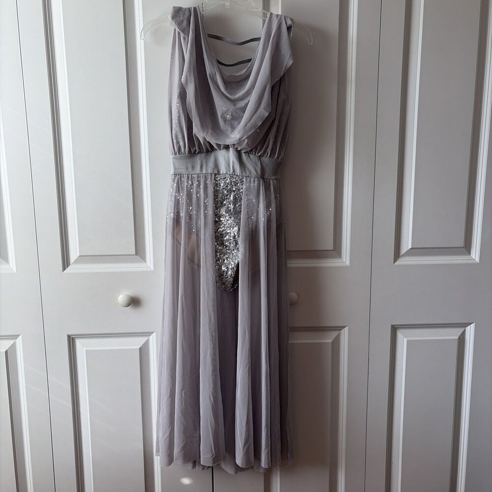 WEISSMAN Dance lyrical costume Silver Grey Dress MA Women's Medium 8/10